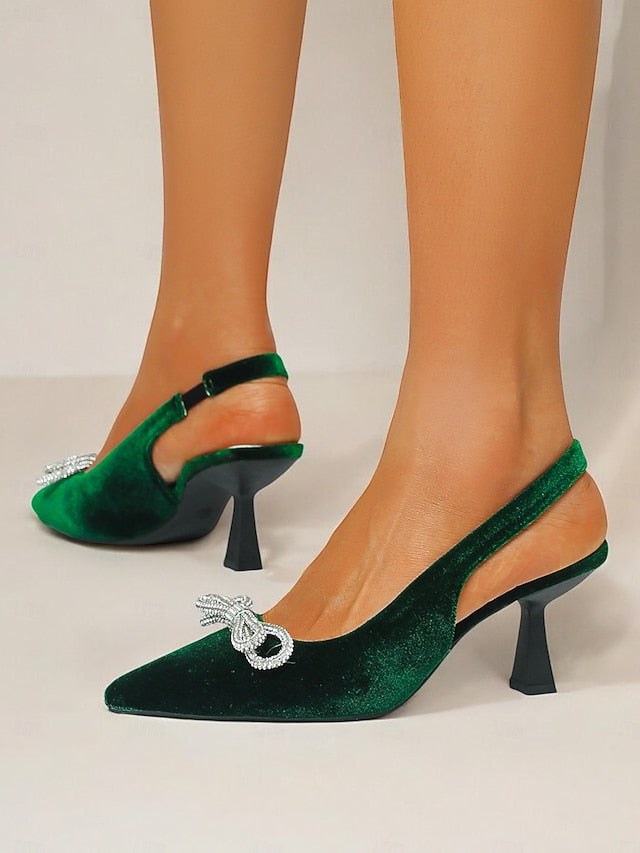Cocktail Toe – Women's Heels Velvet Pointed Slingback