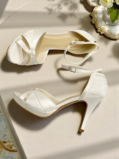 Satin Heel Women's High Peep Toe Pink Sandals Elegant with