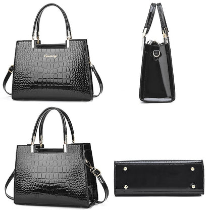 Black Crocodile Pattern Women's Elegant Handbag Leather |