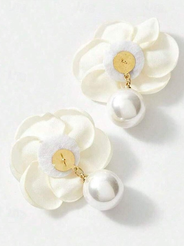with Drop Stud Pearl Women's Faux Earrings Flower Elegant