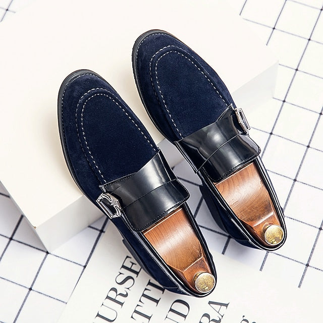 Strap with Men's Suede Patent Metal Loafers and Leather