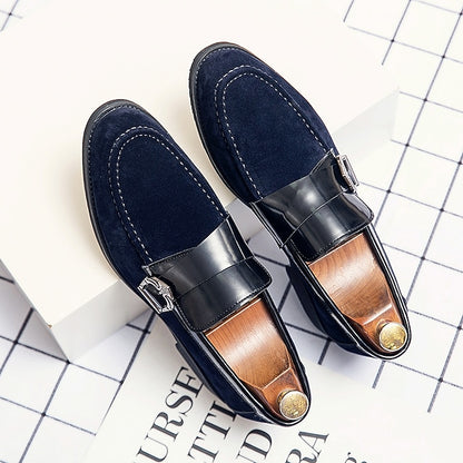 Strap with Men's Suede Patent Metal Loafers and Leather