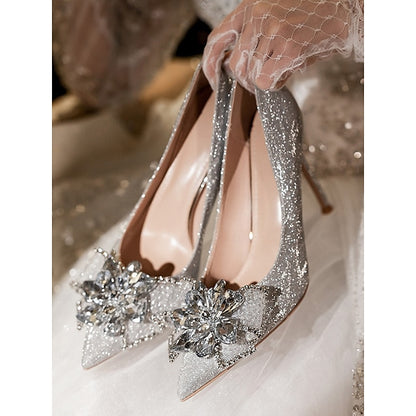Shoes High – for Glitter Heels Wedding Sparkling Women Silver