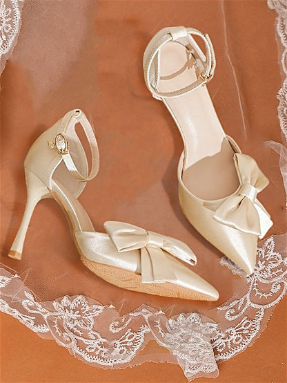 Pointed Women's Bow Classy Strap Pumps Champagne – Ankle