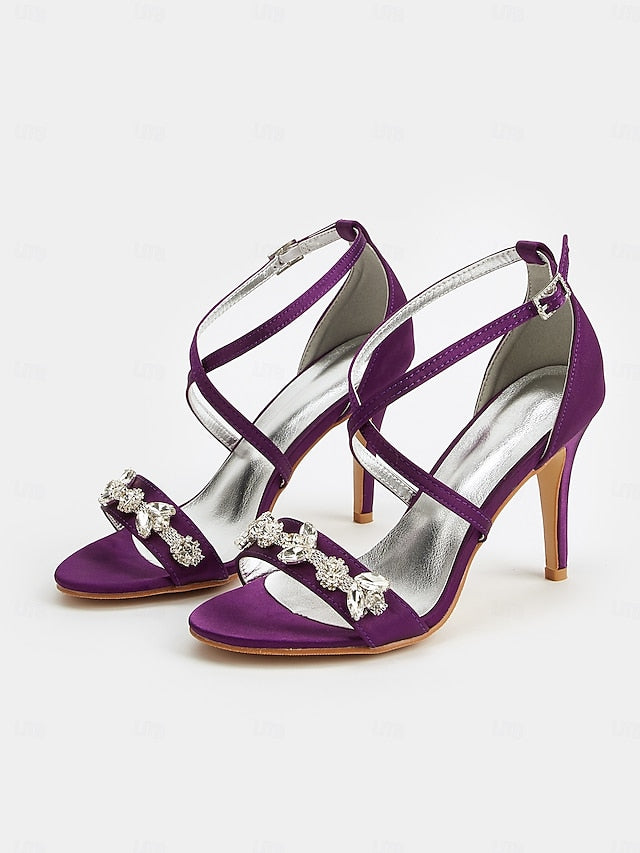with Women's Heels Satin Rhinestone Purple Stiletto Straps