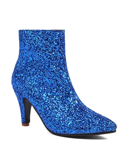 Ankle High Women's Boots Red Heel Glitter Sparkly –