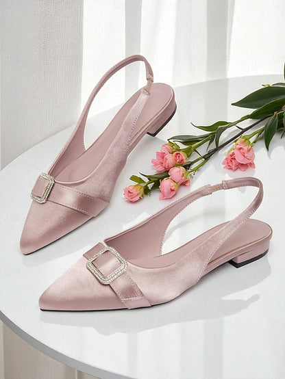 Rhinestone Flats Women's Satin with Pink Buckle Slingback
