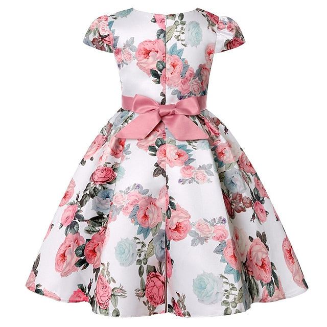 Flower Girls' Short Dress Sleeve Kids Party Floral