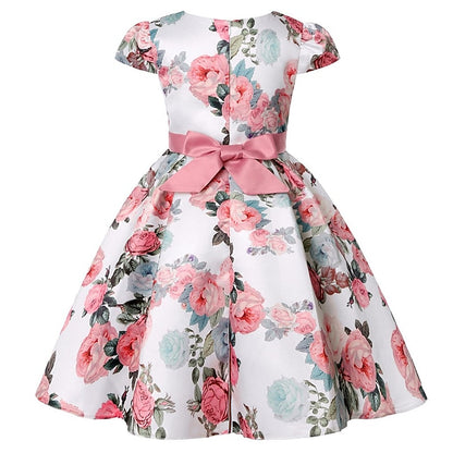 Flower Girls' Short Dress Sleeve Kids Party Floral