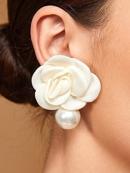 with Drop Stud Pearl Women's Faux Earrings Flower Elegant