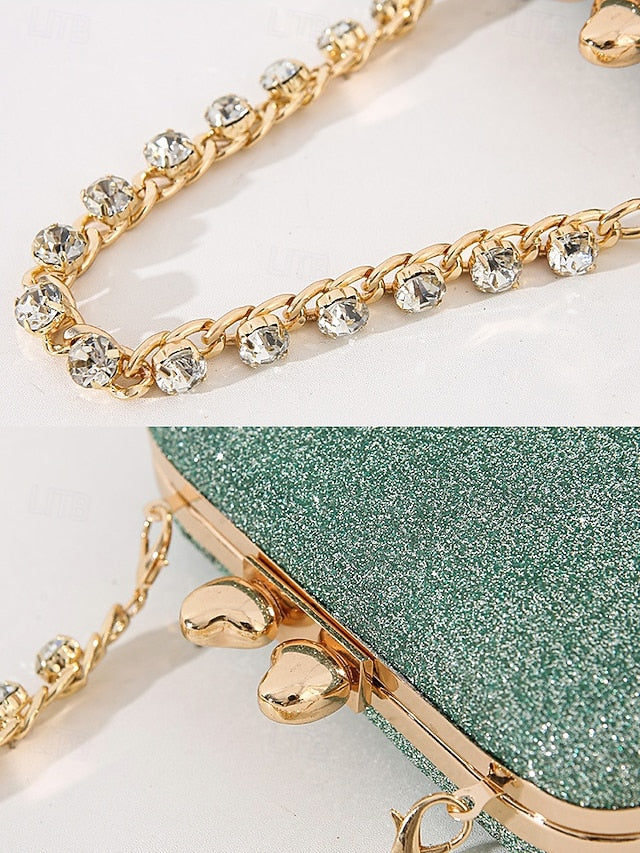 Glitter Evening Green Clutch Rhinestone with Sage Women's