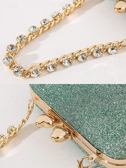 Glitter Evening Green Clutch Rhinestone with Sage Women's