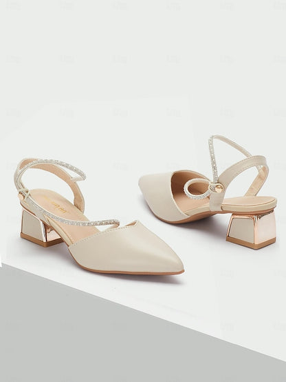 with Toe Elegant Pointed Rhinestone Heels Women's Slingback