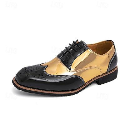Gold Oxford Men's Patent Shoes Black with and Leather