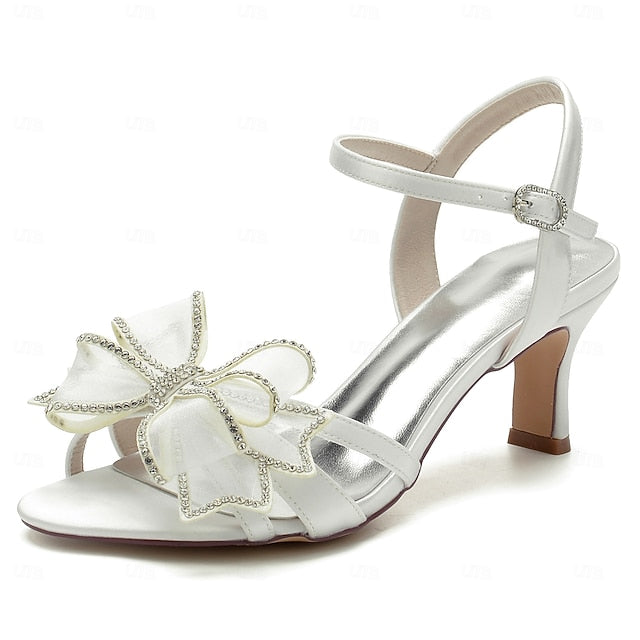 – Detail Heel Sandals with Bridal Kitten Luxury Bow Rhinestone