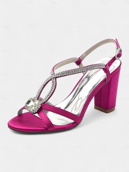 Women's Rhinestone Royal Sandals Elegant Blue – Satin