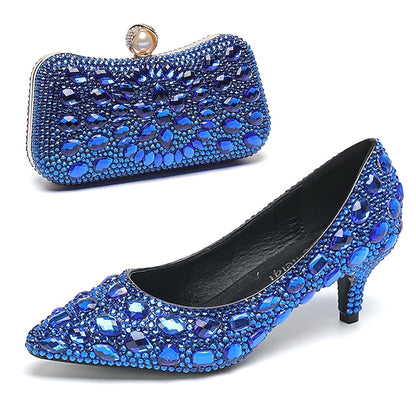 Heel and Matching Women's Kitten Shoes Crystal-Embellished