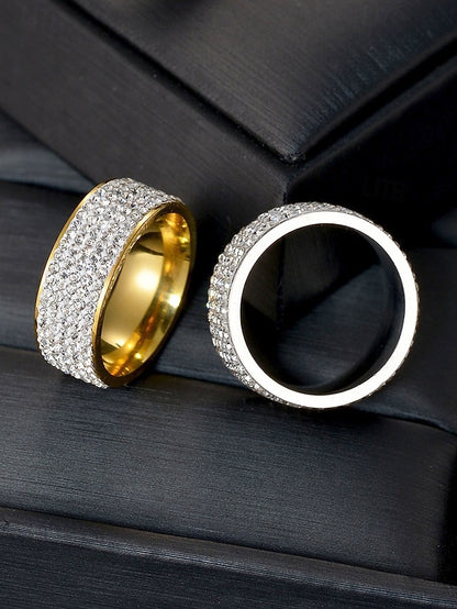 Rings Pave Wide Full Men's Band with Rhinestone