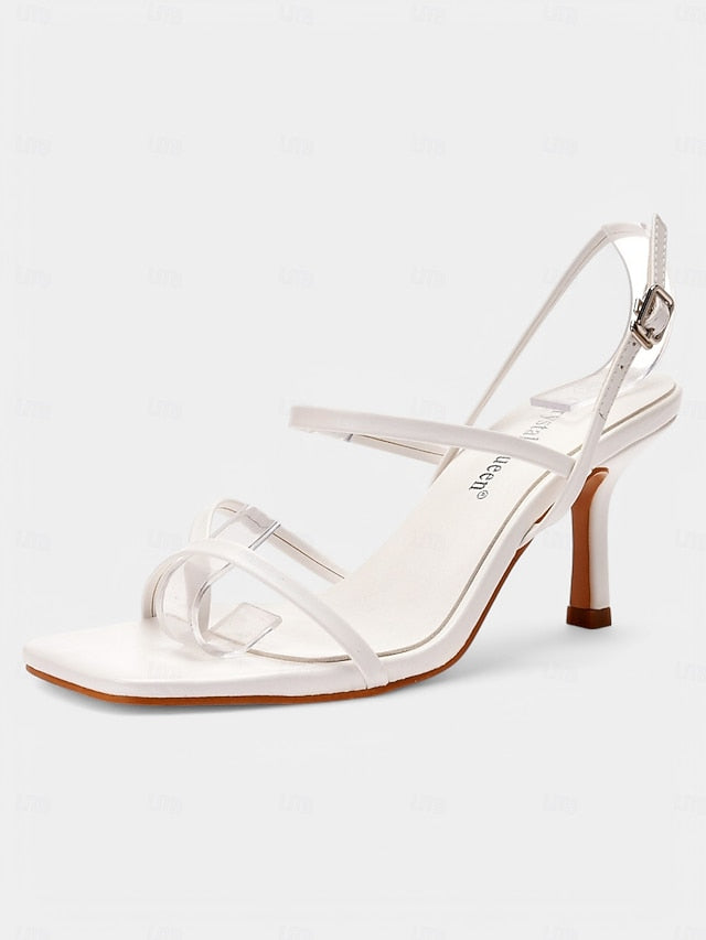 for High Heel Toe Nude Strappy Women Minimalist Square - Sandals