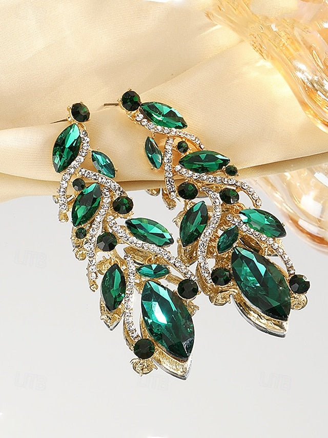 Women's Gold Earrings Crystal - Design Leaf Elegant