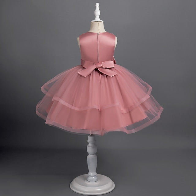 Dress Party Color Girls' Sleeveless Solid Toddler