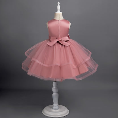 Dress Party Color Girls' Sleeveless Solid Toddler