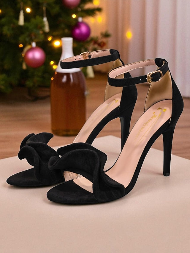 Elegant Strap Ankle Velvet Sandals Women's - High Heel Red