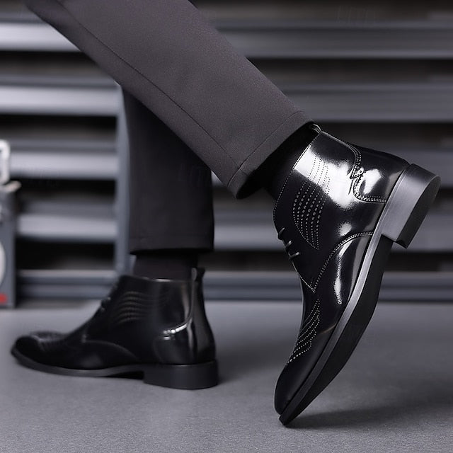 Leather Ankle Men's Faux Glossy Burgundy Wingtip Brogue