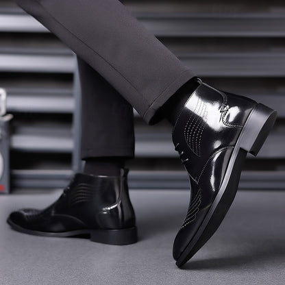 Leather Ankle Men's Faux Glossy Burgundy Wingtip Brogue