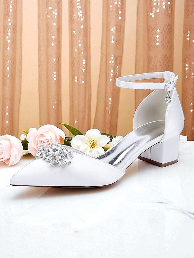 Satin Women's Shoes with Heel Burgundy Block Wedding