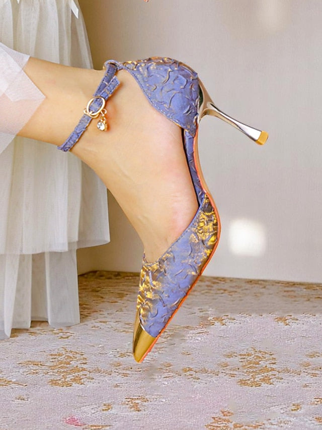 Heels Gold Beige Accents Women's Satin Pointed with and Toe