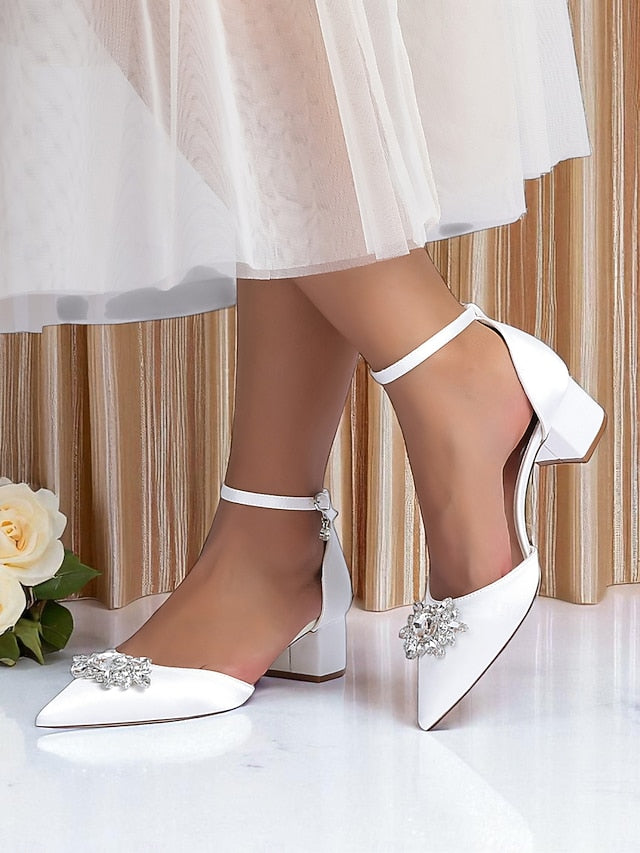 Satin Women's Shoes with Heel Burgundy Block Wedding