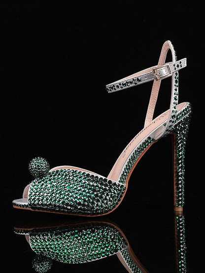 Stiletto Embellished Sandals with Rhinestone Heel Women's
