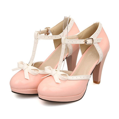 White Women's Heels Black T-Strap High Leather Patent with