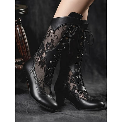 White with Lace-Up Victorian-Style Boots Women's Lace