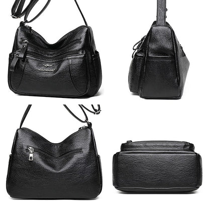 Shoulder Women's Bag Leather Black – Faux Multi-Pocket