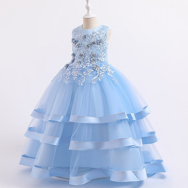 Wedding Solid Sleeveless Kids Colored Party Dress Girls'