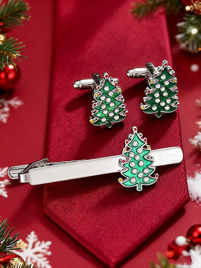 - Clip and Christmas Festive Tie Cufflinks Set Tree Men's
