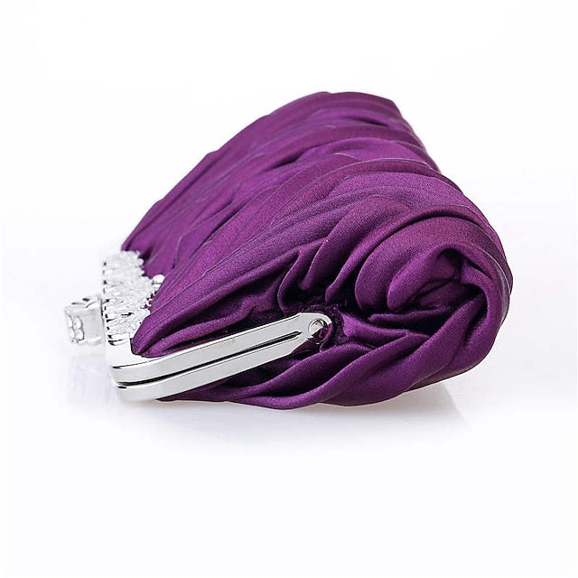 – Pleated Women's Clutch Elegant White Evening Satin