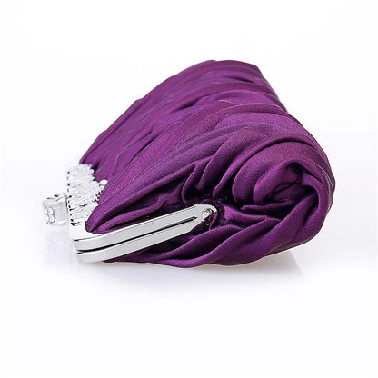 – Pleated Women's Clutch Elegant White Evening Satin