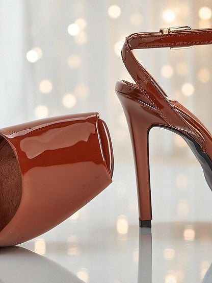 Patent - Toe Leather Heels Women's Green High Peep Dark