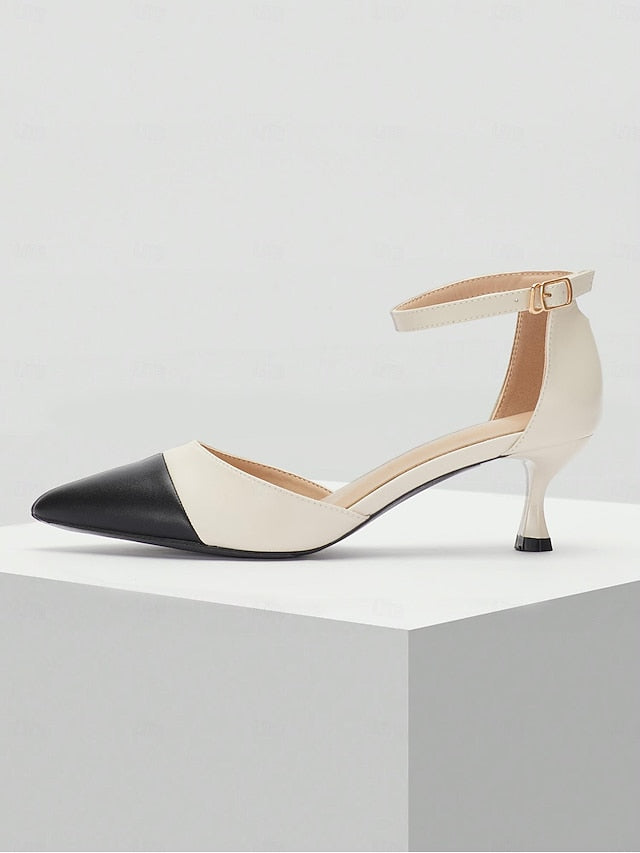 Women's Kitten Heel Stylish Ankle Two-Tone Toe Pointed