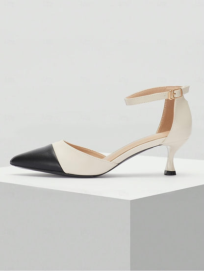Women's Kitten Heel Stylish Ankle Two-Tone Toe Pointed