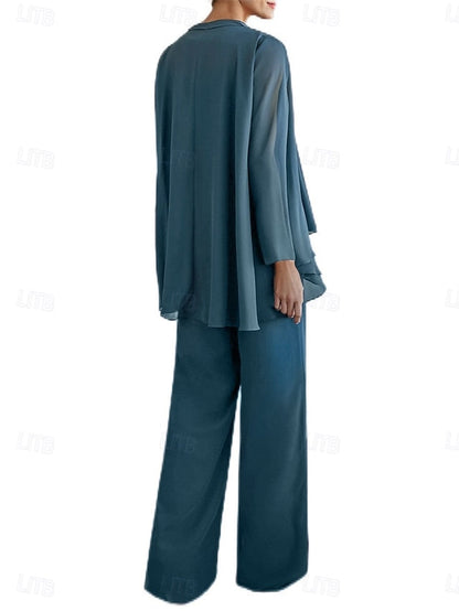 Dress Pantsuit 3 Crew the of Elegant Neck Piece Mother Bride