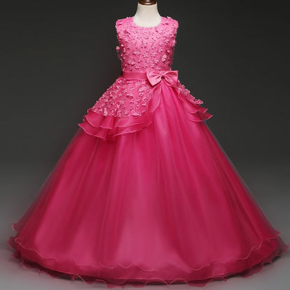 Girl Girls' Colored Kids Flower Solid Dress