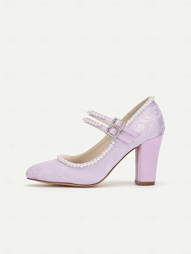 Pearl - Women's Mary Heels Lace Embellished Purple Jane
