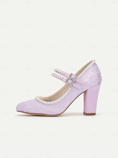 Pearl - Women's Mary Heels Lace Embellished Purple Jane