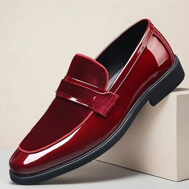 Velvet Men's – with Sleek Leather Loafers Faux Red Design