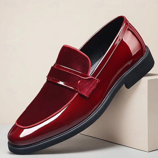 Velvet Men's – with Sleek Leather Loafers Faux Red Design