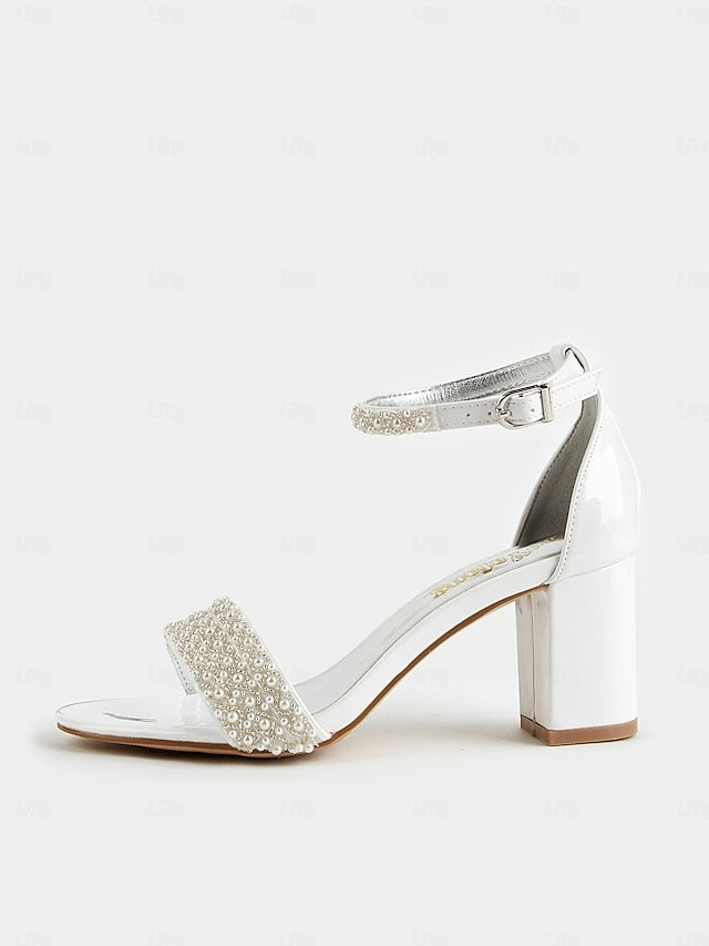 Open-Toe Heels with Pearl-Embellished for Ivory Strap Ankle